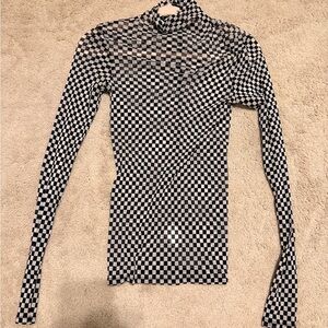 Enza Costa Black and White Checkered Blouse